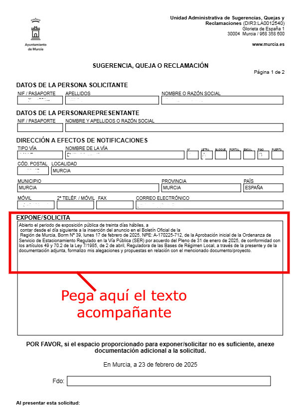 ejemplo reclamación